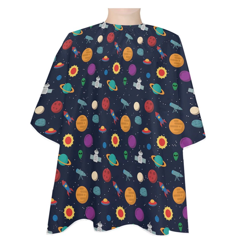 Barber Cape Hair Cut Cape for Men Kids Non-Stick Hair Elastic Neck Cute Outer Space Planets Alien Salon Cape