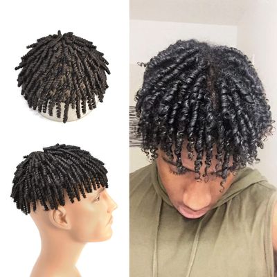 Afro Braids Toupee - Human Hair Units for Black Men - Crochet Braids, Dreadlock Locs - 8x10#1B Off Black