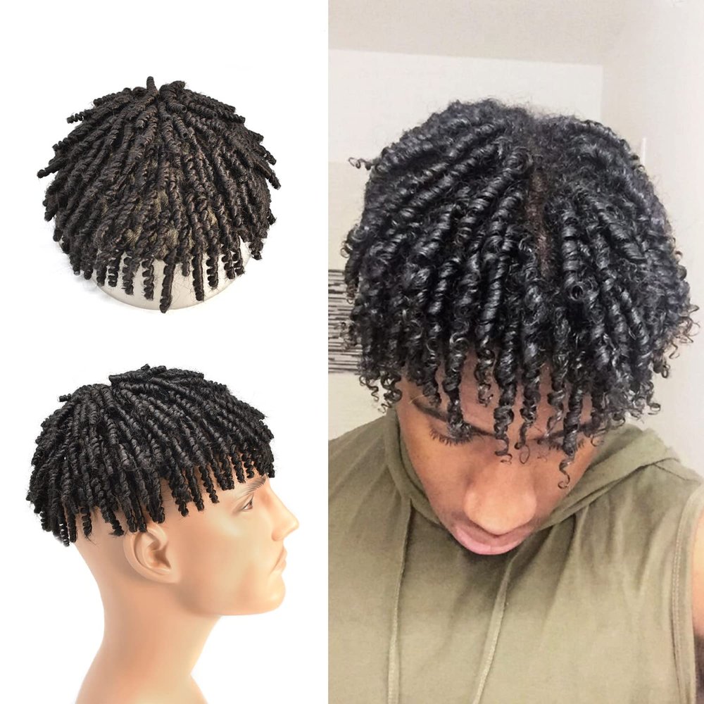 Afro Braids Toupee - Human Hair Units for Black Men - Crochet Braids, Dreadlock Locs - 8x10#1B Off Black