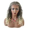 12.5X4.75 Curly Braided Swiss Lace Front Wigs for Women with Baby Hair 18" Hand Made Crochet Hair Curly Ends Box Braided Wig Heat Friendly Kanekalon Synthetic (#1B/613T Black Blonde Ombre Color) view 1