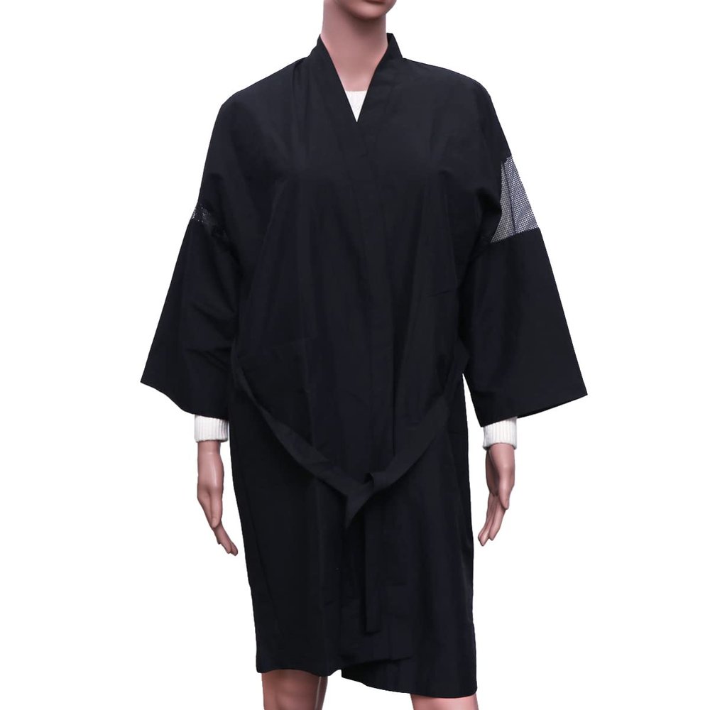 CALLARON Hair Salon Gown for Men and Women Barber Smock Tie Waist Belt Lightweight and Breathable Cutting Cape for Hairdressers Black