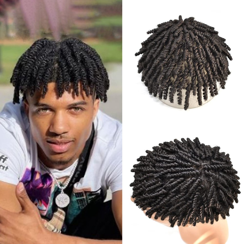 Afro Braids Toupee - Human Hair Units, Dreadlocks, Crochet Braids, Afro Men Hair Locs - Jet Black, 8x10