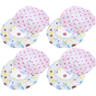 FRCOLOR 8pcs Bath Caps for Women Dots Printed Shower Hair Covers Elastic Design for Hair Reusable Stylish and Comfortable for and