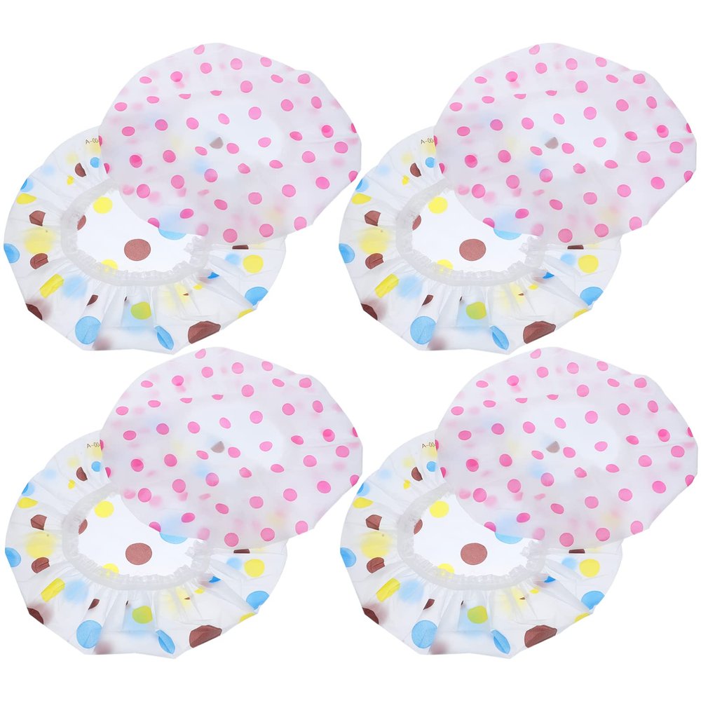 FRCOLOR 8pcs Bath Caps for Women Dots Printed Shower Hair Covers Elastic Design for Hair Reusable Stylish and Comfortable for and