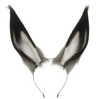 ATekatac Rabbit Ears Handmade Animal Ears Halloween Cosplay Bunny Ears Flower Headband (Black Gray)