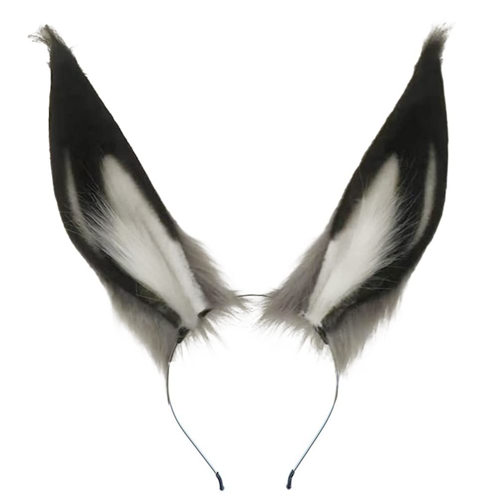 ATekatac Rabbit Ears Handmade Animal Ears Halloween Cosplay Bunny Ears Flower Headband (Black Gray)