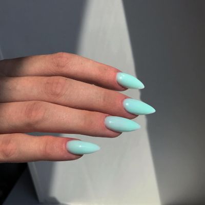 Mint Green Press on Nails Medium Stiletto Almond,KQueenest Glossy Acrylic Nails Kit Reusable Fake Nails Feature Protective UV Coating for Women Nail Art Manicure in 24 Pcs