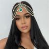 Xerling Green Crystal Pendant Head Chain Boho Layered Rhinestones Forehead Headpiece Tassel Head Jewelry for Women Wedding Hair Clip Accessories for Brides (Green-Silver) view 1