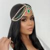 Xerling Green Crystal Pendant Head Chain Boho Layered Rhinestones Forehead Headpiece Tassel Head Jewelry for Women Wedding Hair Clip Accessories for Brides (Green-Silver) view 2