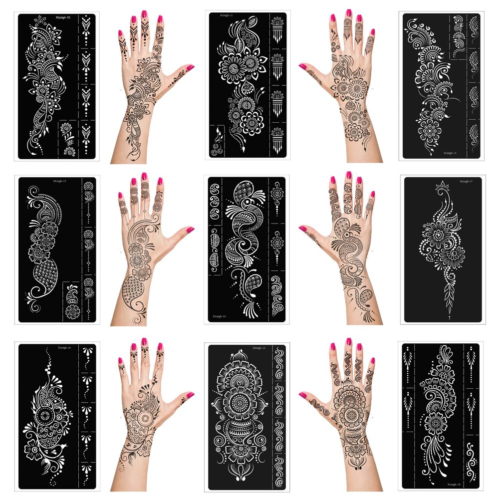 Mzstgh Henna Tattoo Stencils kit,Temporary Tattoos Stencils Reusable Henna Tattoo kit for Hand Forearm Airbrush Tattooing Template, Indian Temporary Tattoo Stickers