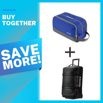 Gonex Travel Toiletry Bag for Men, Nylon Shaving Bag, Blue Rolling Duffle Bag with Wheels, 70L Roller Duffel Bag 25 inch,Black