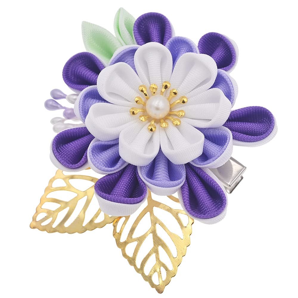 MIAO WU Japanese Hair Clip Cherry Blossom Japanese HairPin Kimono Hanfu Flower Hair pin Band Clip Japanese Hair Accessories for Women Girl (Purple)