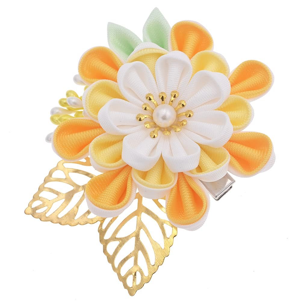 MIAO WU Japanese Hair Clip Cherry Blossom Japanese HairPin Kimono Hanfu Flower Hair pin Band Clip Japanese Hair Accessories for Women Girl (Yellow)