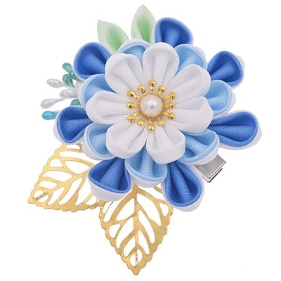 MIAO WU Japanese Hair Clip Cherry Blossom Japanese HairPin Kimono Hanfu Flower Hair pin Band Clip Japanese Hair Accessories for Women Girl (Blue)