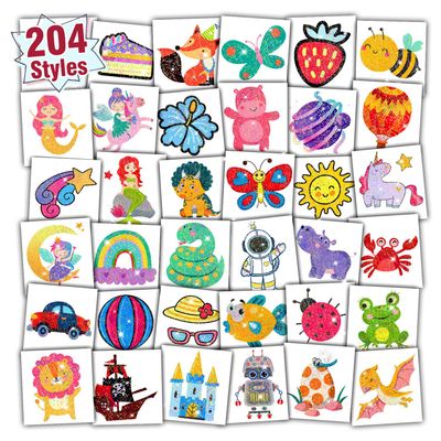 Partywind 204 Glitter Styles Individually Wrapped Sheets Kids Fake Tattoos, Birthday Surprise for Boys and Girls Party Supplies Favors, Waterproof Tattoo Stickers for Goodie Bag Stuffers