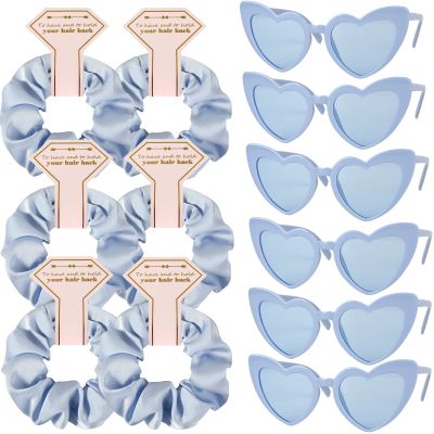 Loanzeg Satin Bridesmaid Scrunchies Bachelorette Hair Ties Set of 6 sunglasses Bridal Shower No Damage Hairties ideas Gift for Wedding Party Favors Bridesmaid Proposal Gifts (Dusty Blue)