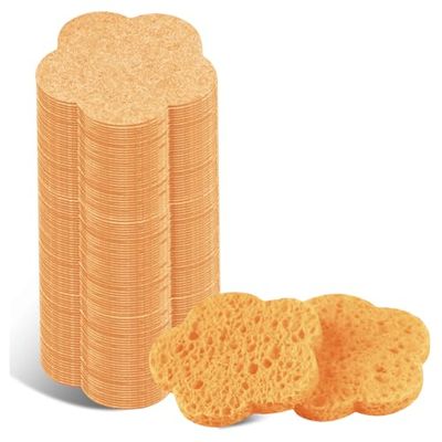 100-Count Facial Sponges Compressed Facial Sponges Natural Facial Cleansing Sponges Pads Cute Flower Shape Exfoliating Sponges for Cleansing Reusable,Best Makeup Gift, Deep Yellow