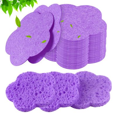 Spunspon 50-Count Facial Sponges, Natural, Modern Flower Shape, Purple, Reusable, Exfoliating, Cleansing, Makeup Gift