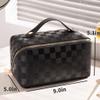 BIVIZKU Large Capacity Checkered Makeup Bag Portable Travel Cosmetic Bags Open-Flat Toiletry Bag for Women Girls Make Up Organizer with Divider Pouch Zipper Bag (black-checkered) view 3