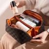 BIVIZKU Large Capacity Checkered Makeup Bag Portable Travel Cosmetic Bags Open-Flat Toiletry Bag for Women Girls Make Up Organizer with Divider Pouch Zipper Bag (black-checkered) view 4
