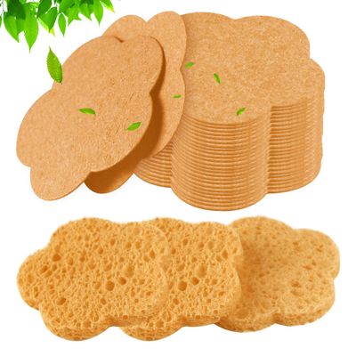 Spunspon 50-Count Facial Sponges, Natural Fiber, Deep Yellow, Reusable, Exfoliating Sponges for Cleansing, Makeup Gift