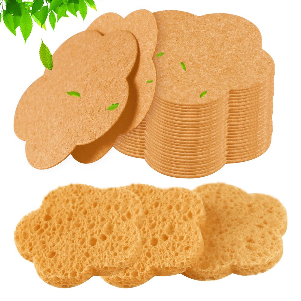 Spunspon 50-Count Facial Sponges, Natural Fiber, Deep Yellow, Reusable, Exfoliating Sponges for Cleansing, Makeup Gift