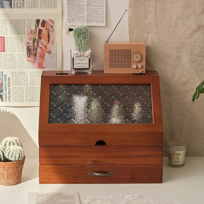 Makeup Organizer, Cosmetic Display Case with Drawer, Waterproof and Dustproof Transparent Cover, Handmade Solid Wood Storage Box