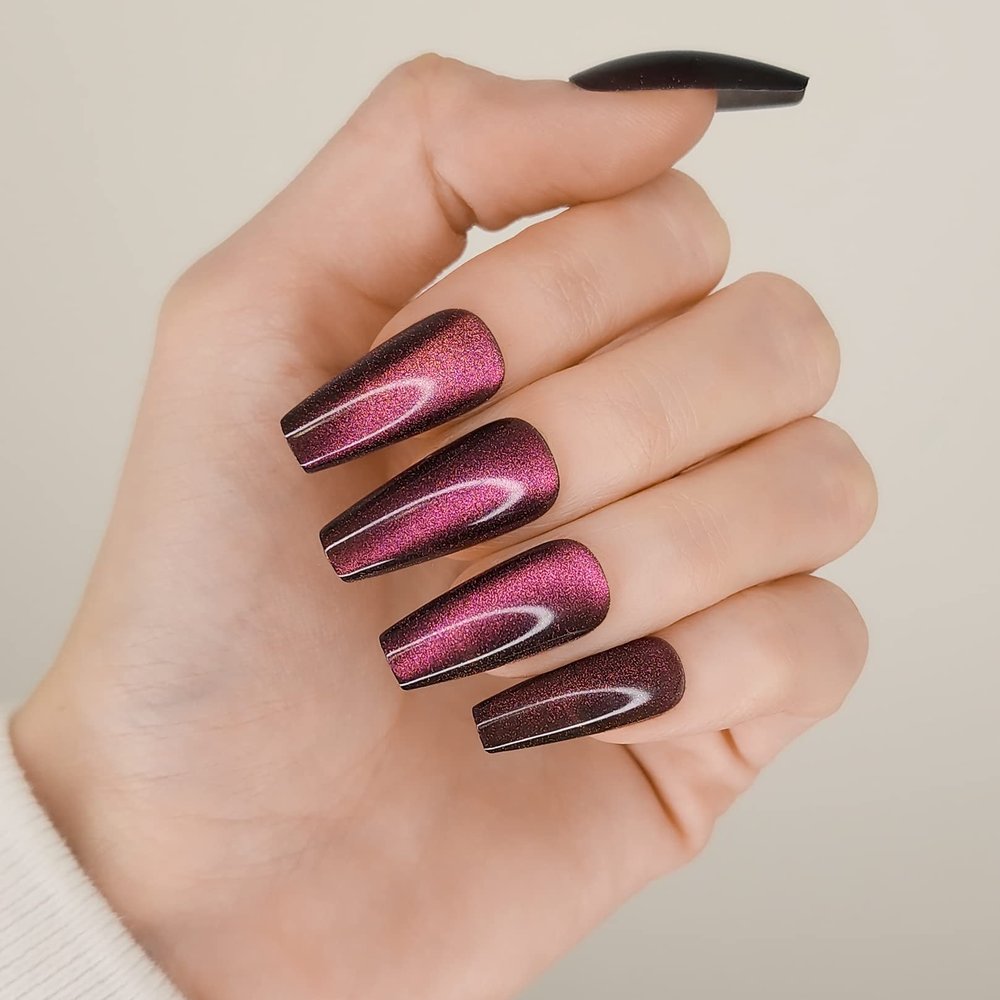 Galaxy Cat Eye Coffin Press-On Nails