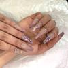 FRUJCDKI handmade real fake nail glue series pink French rhinestone luxury press-on fake nails long coffin fake nails ballerina glue nails, rhinestone design shiny female sticker nails (pink-L) view 4