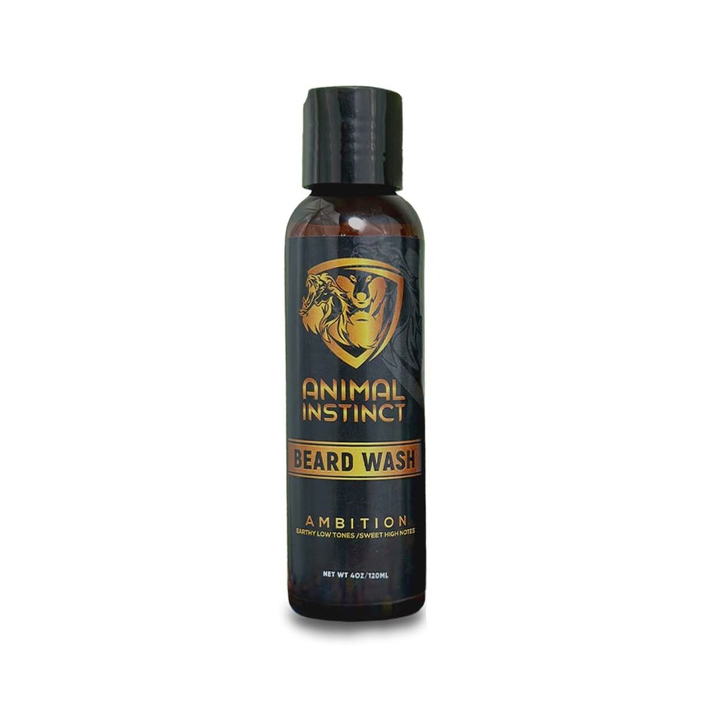 Animal Instinct Beard Wash | Cleanses & Hydrates to Strengthen Your Beard | Non-Drying | Gentle Enough for Frequent Use | Natural, Organic, Vegan | Free of Harmful Ingredients | NO Parabens, Sulfates, Gluten or Cruelty | 4 ounces