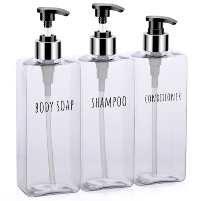Segbeauty 3pcs Clear Soap Dispenser, 16.9oz Refillable Shampoo Conditioner Bottles, 500ml Empty Plastic Square Body Wash Dispenser for Shower Bathroom Press Pump Bottle Liquid Container Set