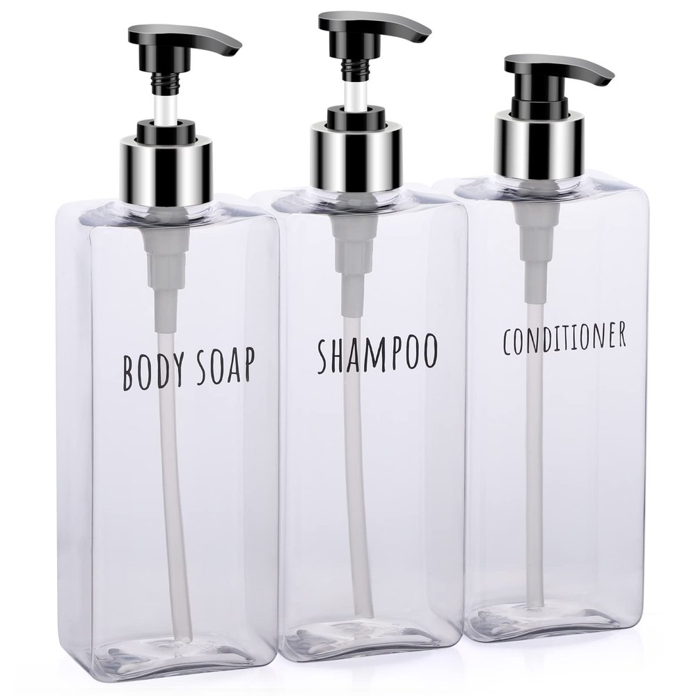 Segbeauty 3pcs Clear Soap Dispenser, 16.9oz Refillable Shampoo Conditioner Bottles, 500ml Empty Plastic Square Body Wash Dispenser for Shower Bathroom Press Pump Bottle Liquid Container Set