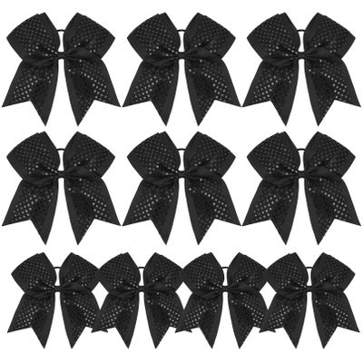 10 PCS 8" Large Glitter Cheer Bows Shiny Girl Hair Bows Ponytail Holder Sparkly Black Cheerleading Softball Team Bow Hair Accessories