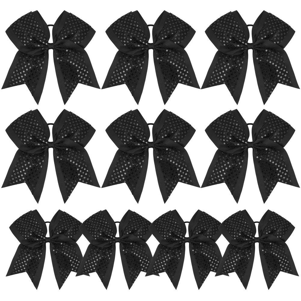 10 PCS 8" Large Glitter Cheer Bows Shiny Girl Hair Bows Ponytail Holder Sparkly Black Cheerleading Softball Team Bow Hair Accessories