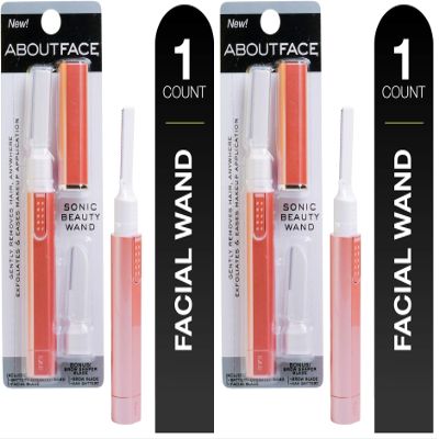 Kai About Face Sonic Beauty Wand with Bonus Eyebrow Shaper; Battery Operated Face Hair Remover; Face, Chin, & Lip Hair Remover, Face Hair Remover Tool for Women, Epilator for Men & Women (Pack of 2)