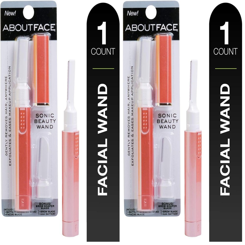 Kai About Face Sonic Beauty Wand with Bonus Eyebrow Shaper; Battery Operated Face Hair Remover; Face, Chin, & Lip Hair Remover, Face Hair Remover Tool for Women, Epilator for Men & Women (Pack of 2)