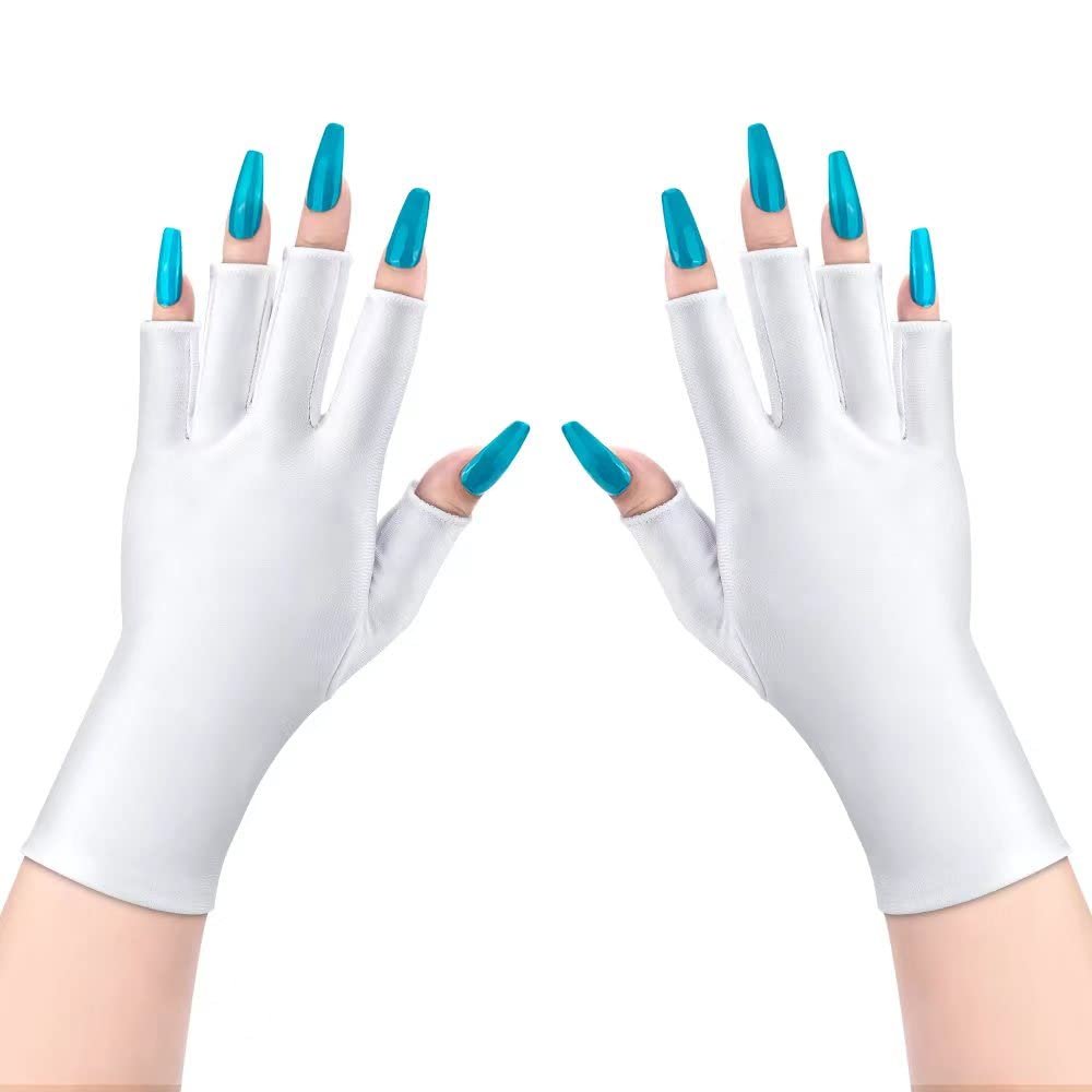Lotifie uv protection gloves for gel nails lamp, Anti UV Light Glove for Manicures Nail Art (white gloves)