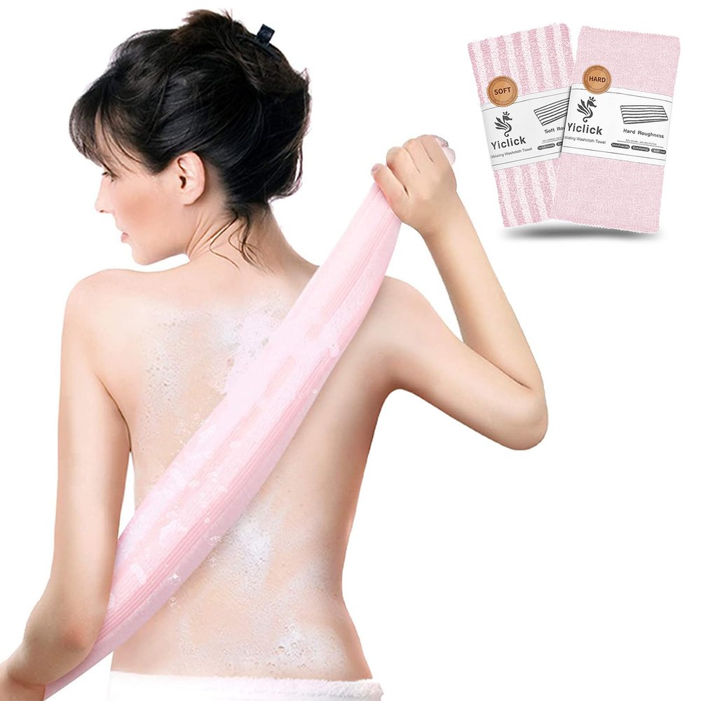 Yiclick Exfoliating Washcloth Towel - Exfoliating Body Scrubber, Loofah Wash Sponge - Korean & Japanse & African Washcloth - Soft + Rough Exfoliating Back Scrubber - for Senstive and Rough Skin