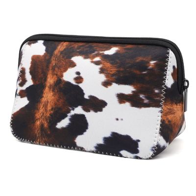 AJLTPA Cosmetic Bag Waterproof Neoprene Zipper Pouch Travel Portable Toiletry Makeup Bags Organizer Case for Women and Girls, Cowhide Print