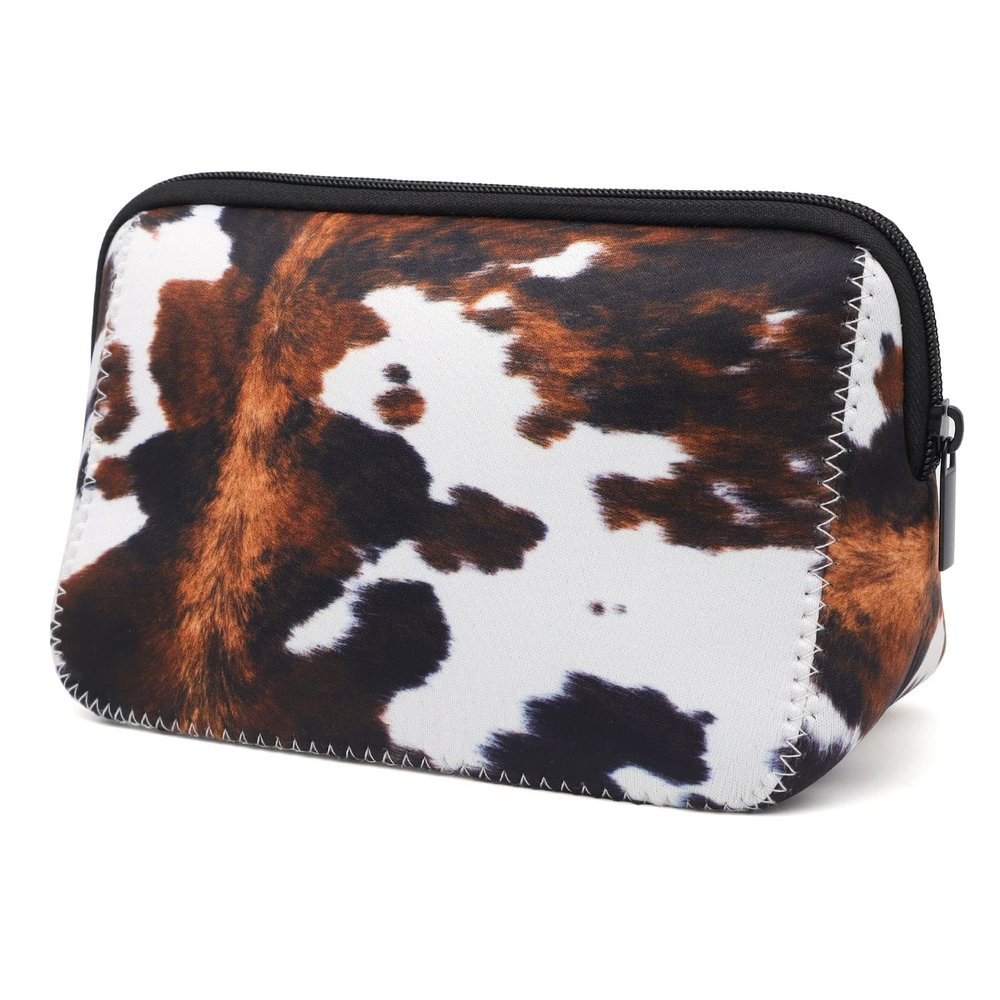 AJLTPA Cosmetic Bag Waterproof Neoprene Zipper Pouch Travel Portable Toiletry Makeup Bags Organizer Case for Women and Girls, Cowhide Print