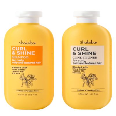 SHAKEBAR Keratin Curly Hair Shampoo and Conditioner Set, Curl & Shine Natural Shampoo Rich Shea Butter, Jojoba Oil, Keratin, Sulfate Free, Paraben Free, Frizz Control, Moisturize Dry Hair