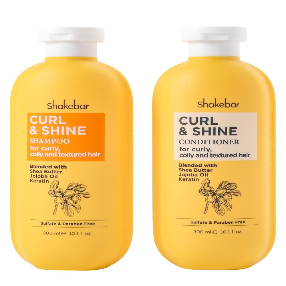 SHAKEBAR Keratin Curly Hair Shampoo and Conditioner Set, Curl & Shine Natural Shampoo Rich Shea Butter, Jojoba Oil, Keratin, Sulfate Free, Paraben Free, Frizz Control, Moisturize Dry Hair