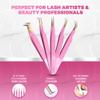5 Pcs Fiber-Tip Japanese Steel Lash Tweezer Set with Leather Case, Professional Eyelash Tweezers for Lash Extensions  Titanium Coated, 90 & 45 Angled, Precision Pointed Tweezers (PINK) view 4