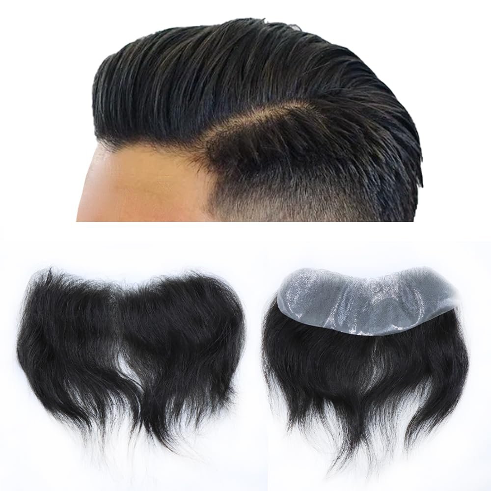 Invisible Mens Receding Hairline Wig Mens Hairline Toupee Human Hair Replacement System for Men V-Loop Skin PU Frontal Hairpiece Natural V-Shape (4cmX18cm, #17 Dark Ash Blonde)