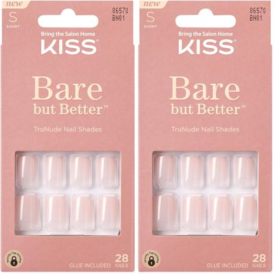 KISS Fake Nails, Nude, Glue-On, 28 Count | TruNude Collection | Nudies Shade | Chip Proof | Pack of 2