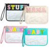 Buryeah 4 Pcs Chenille Letter Pouch Flat Nylon Clear Snack Bags Flat Multipurpose Zipper Makeup Bag for Travel Toiletry Bag Water-proof Cosmetic Pouch for Women(Simple Style) view 1