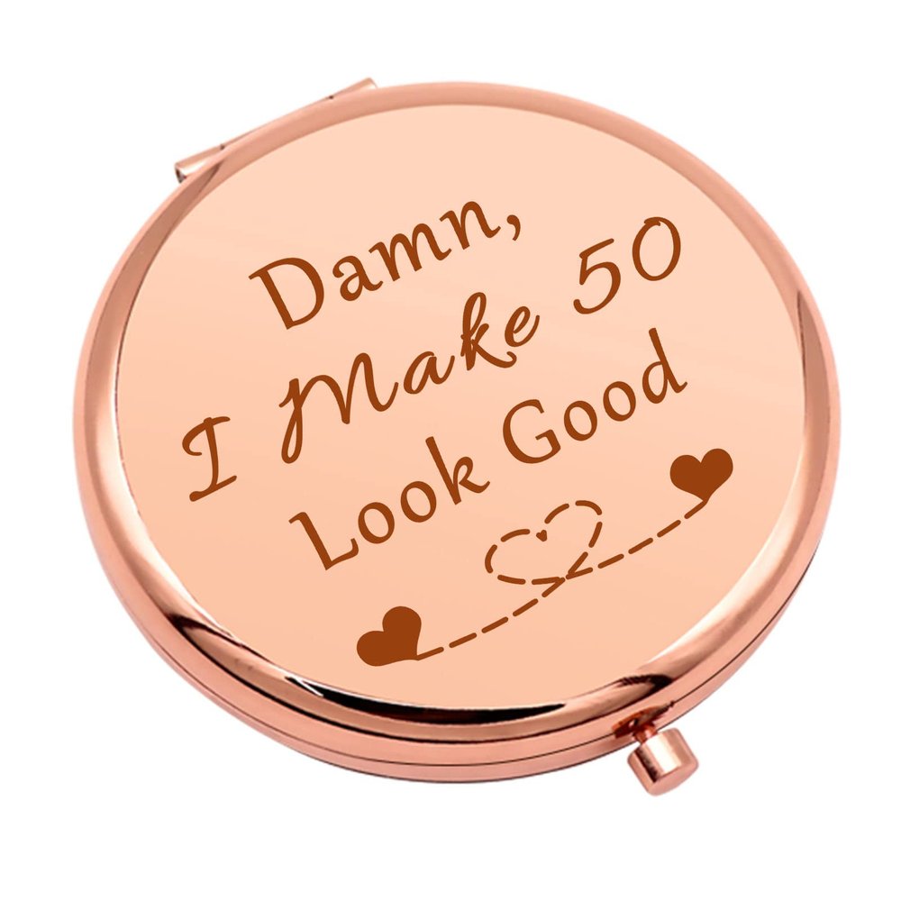 50th Birthday Gifts for Women 50 Years Old Birthday Gifts Ideas Rose Gold Compact Mirror for Mom Wife Aunt Turning 50 Gifts Women Folding Makeup Mirror for Friend Sister Women's 50th Birthday Gifts