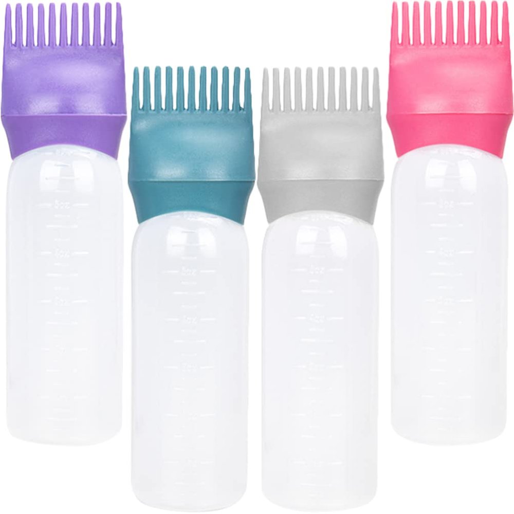FRCOLOR 4pcs Hair Dry Cleaning Bottles with Comb Squeeze Applicator for Hair Dye Shampoo Conditioner in Gray Deep Deep Green