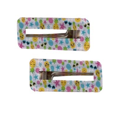 Pineapple Smiley Hair Clips (Silver, Pineapple Smiley Wide Rectangle Pair)
