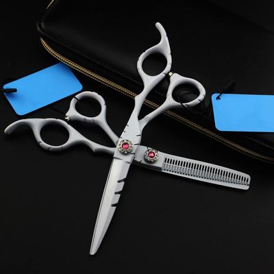 Hair Cutting Scissors, 6 Inch Professional Japan 440c Steel Scissor White Hair Scissors Haircut Thinning Barber Cutting Shears Hairdressing Scissors ( Color : Set with bag )